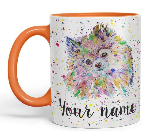 Personalised mug with Your Text name Pomeranian dog Pet animals Watercolour Art Coloured Ceramic Mug Cup Gift 330ml 11oz Custom Work Office Tea Coffee