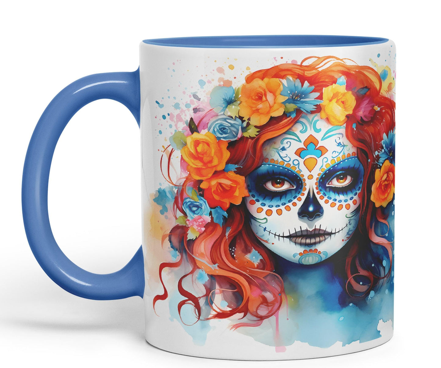 Sugar Skull and Roses Ceramic Coloured Mug Cup for Tea Coffee Hot Brew 330ml 11Oz Gift sk12