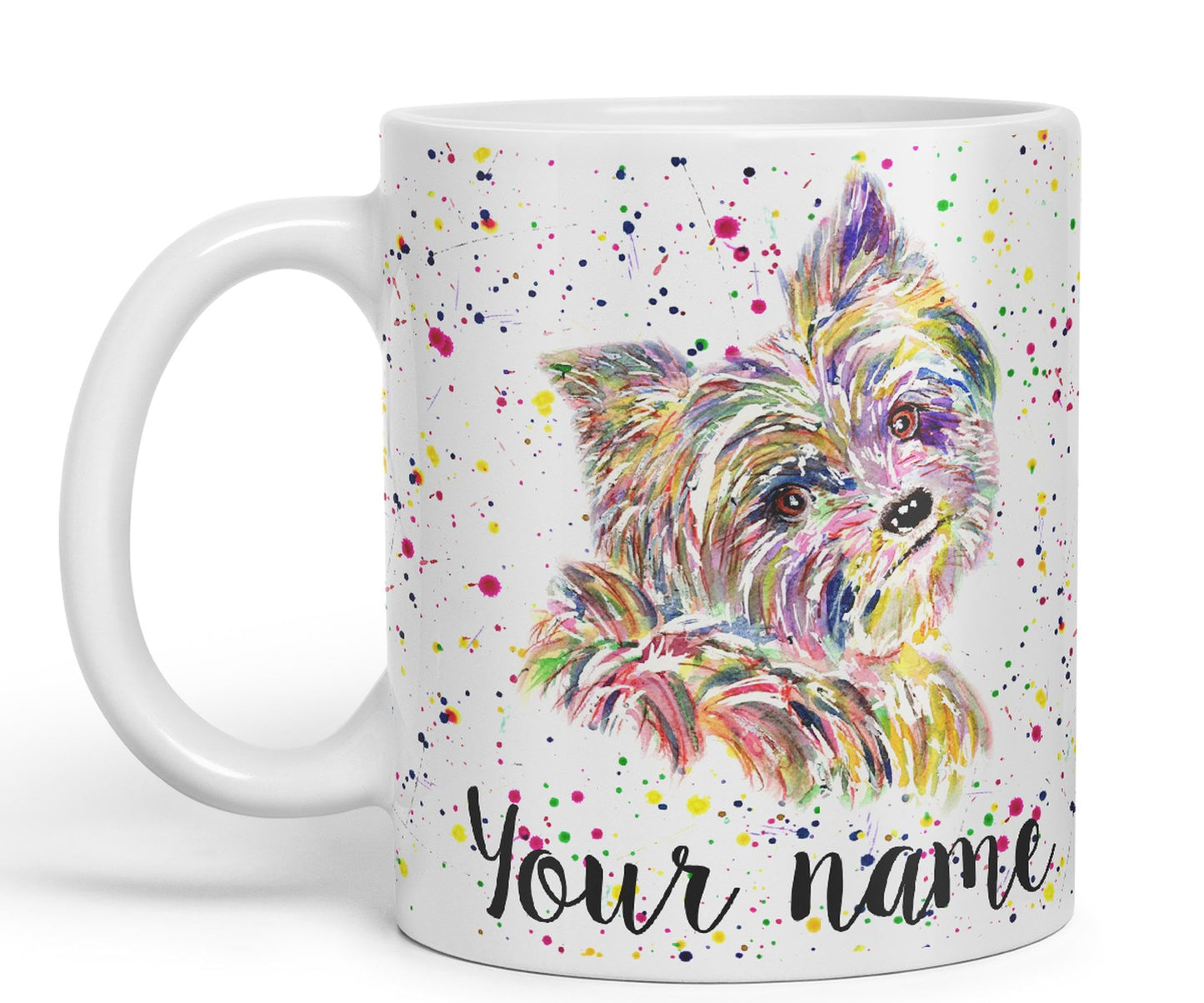 Vixar Personalised with Your Text Yorkshire Terrier Yorkie York Dog Pet Animals Watercolour Art Coloured Ceramic Mug Cup Gift 330ml 11oz Custom Work Office Tea Coffee (O2)