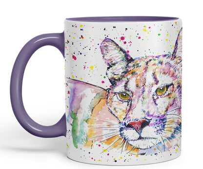 Vixar Cougar Big Cat Animals Watercolour Art Coloured 330 ml Mug Cup Gift Birthday Work Office Tea Coffee