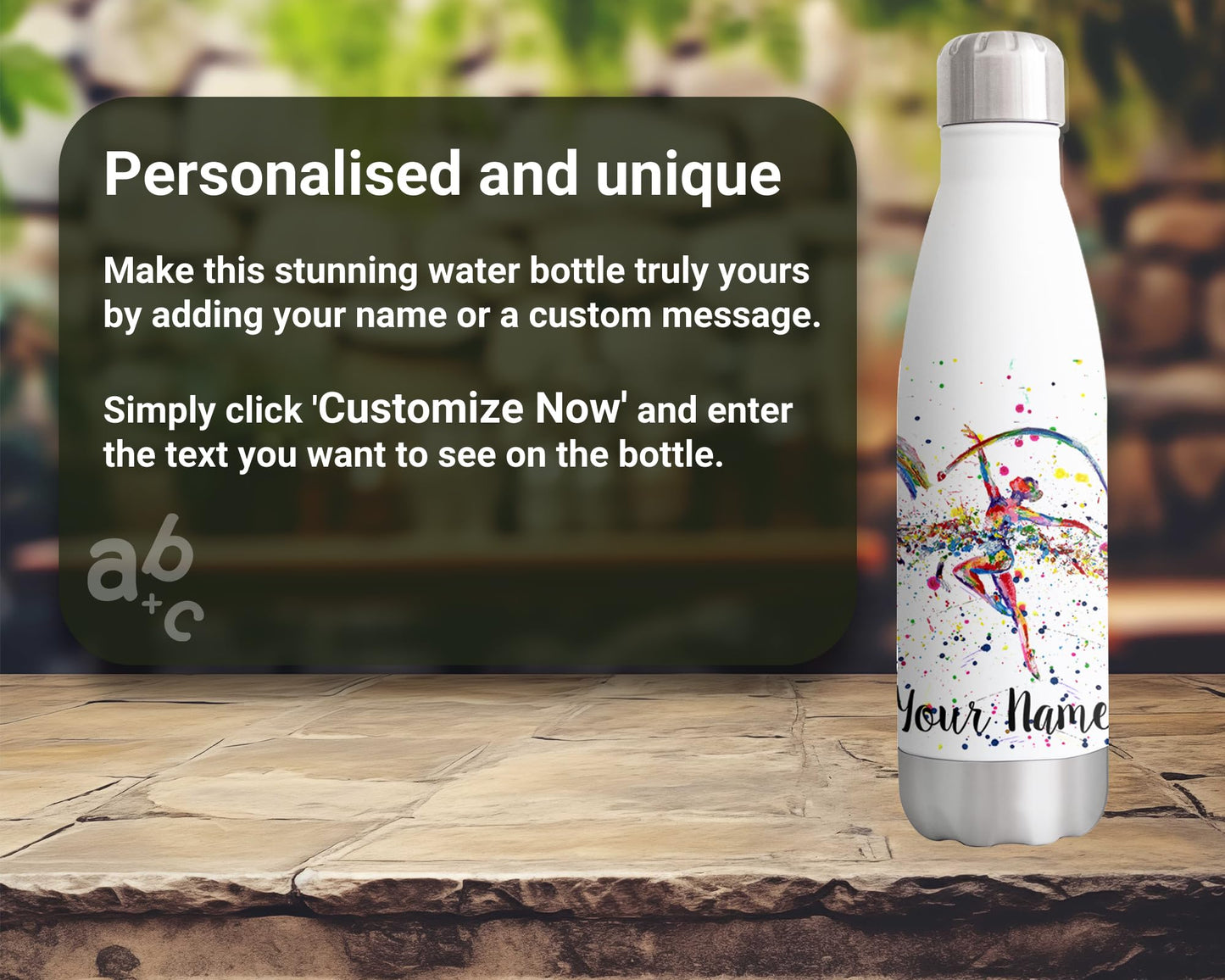 Vixar Dancer Personalised Custom Bottle with your Text/name Watercolour dance Ballet Bottle double Wall insulated Stainless steel sport Drinks 500ml