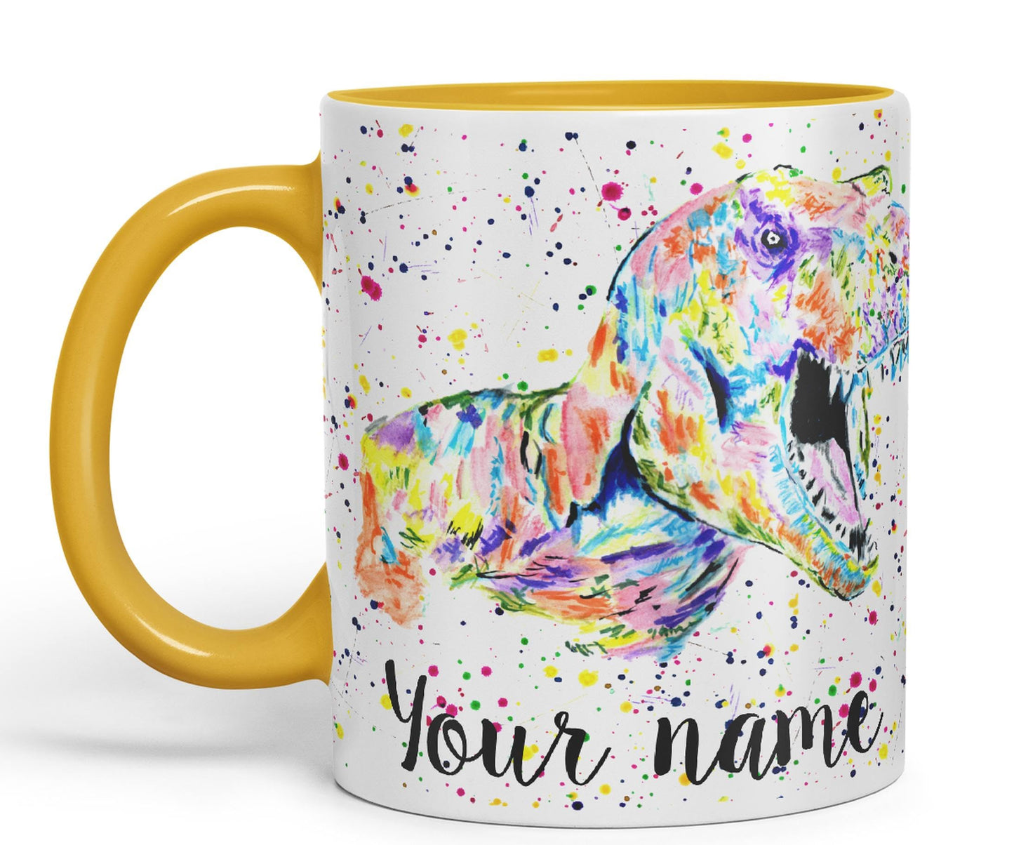 Vixar Personalised with Your Text Dinosaur T-Rex Tyrannosaurus Home Art Coloured Ceramic Mug Cup Gift 330ml 11oz Custom Work Office Tea Coffee