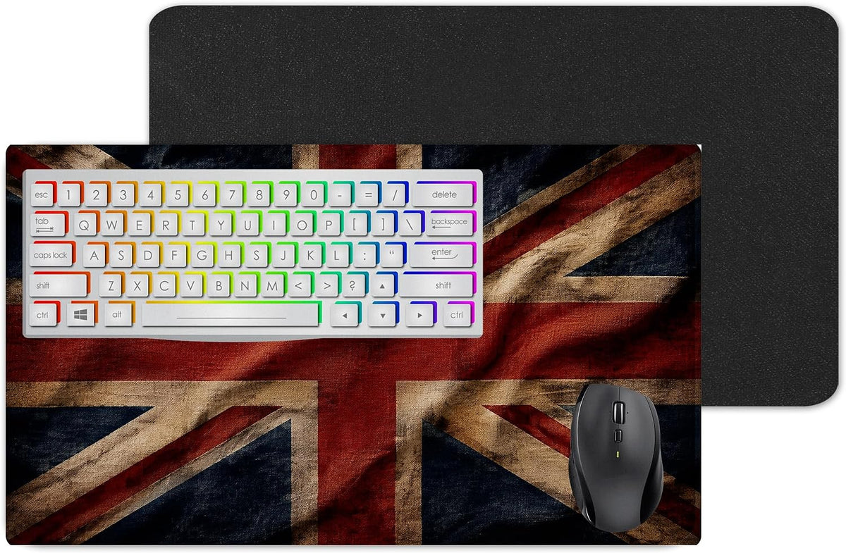 Vixar Vintage Union Jack Large Desk Mat – British Flag Fabric Mouse Pad with 3mm Non-Slip Rubber Base, 600 x 350mm