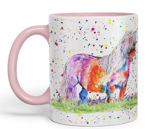 Vixar Shetland Pony Horse Pet Watercolour Art Coloured 330 ml Mug Cup Gift Birthday Work Office Tea Coffee