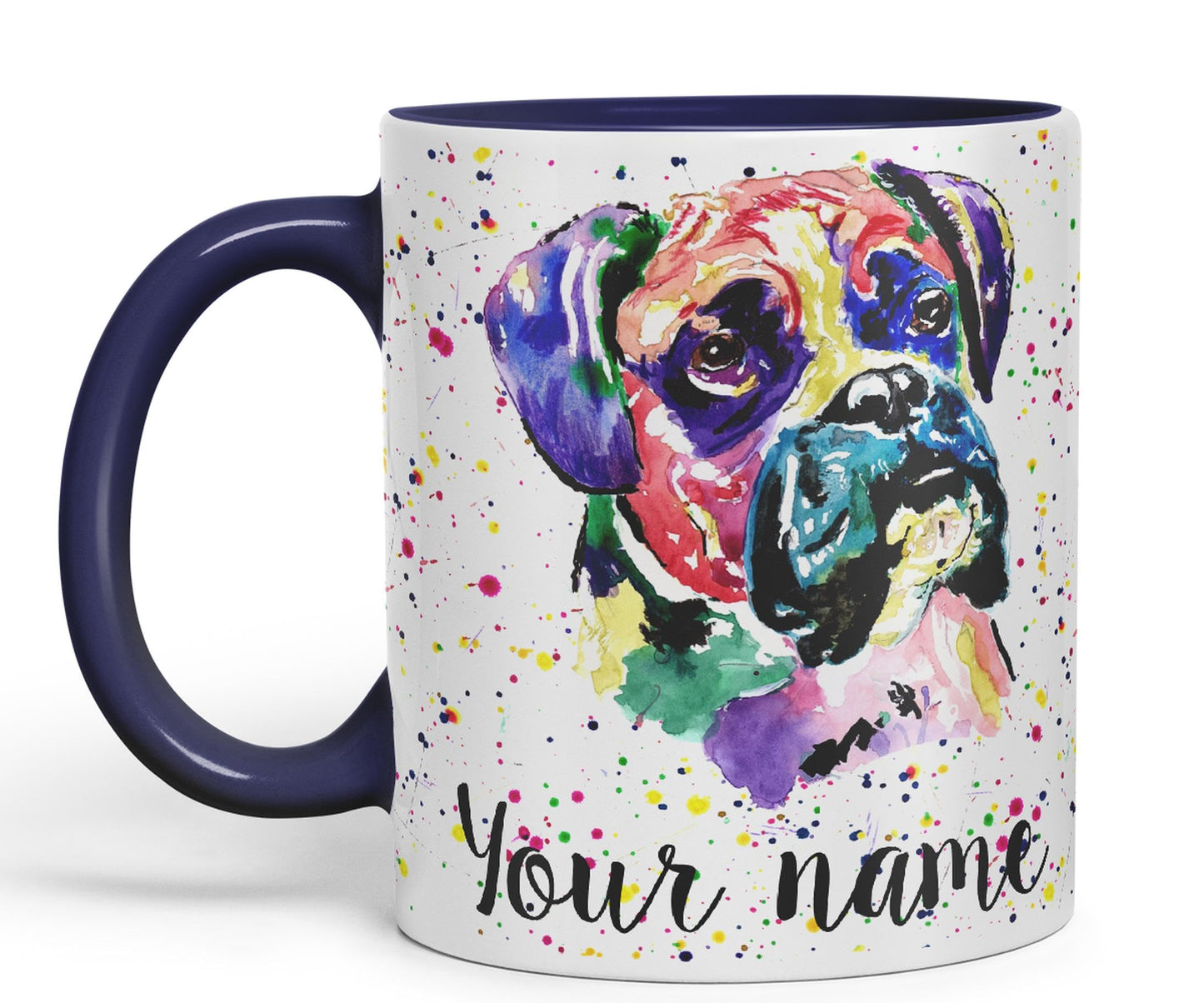 Vixar Personalised with Your Text Boxer Bully Dog Pet Animals Watercolour Art Coloured Ceramic Mug Cup Gift 330ml 11oz Custom Work Office Tea Coffe