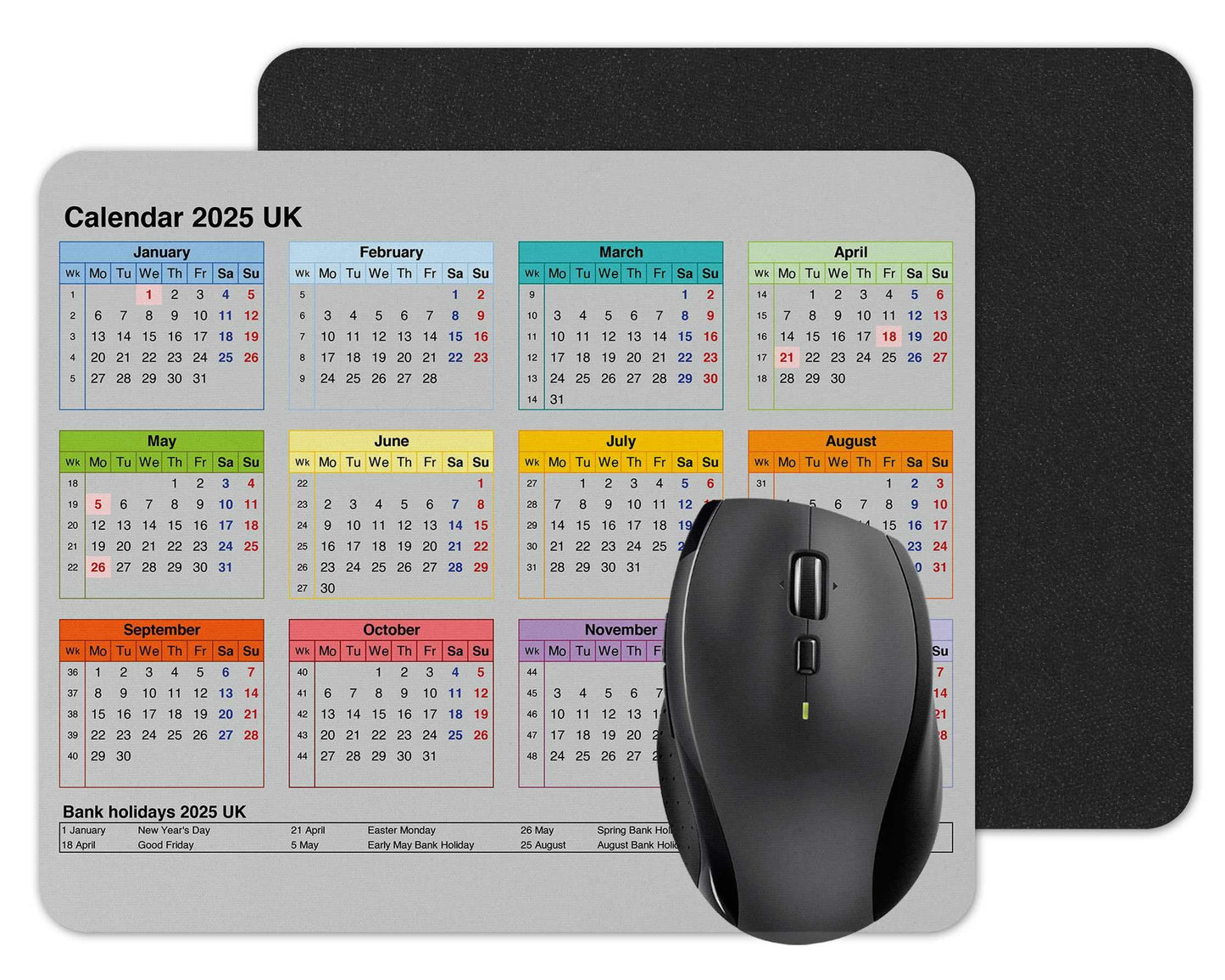 Vixar Calendar 2025 Mouse mat pad for UK with Holiday Non Slip PC Desktop Laptop for Office home work