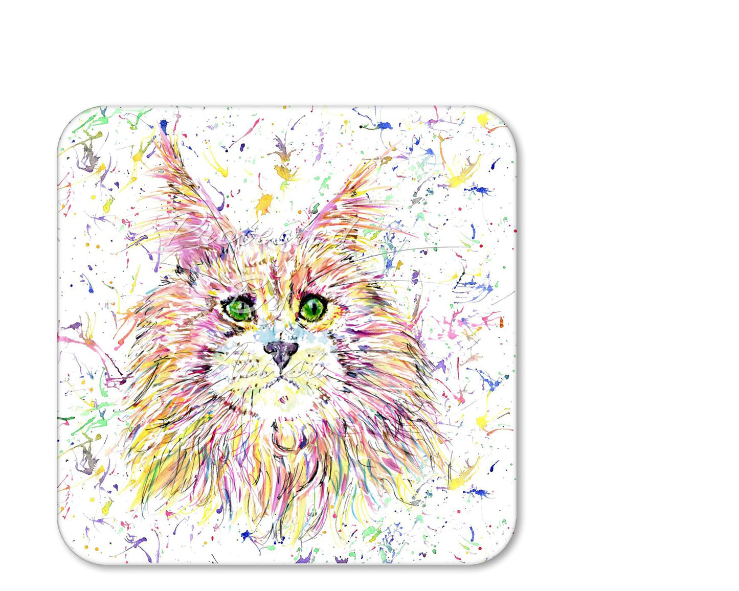 Coaster Maine Coon Cat Hand Painted Kitten Animals Coasters Watercolour Art Gift Work Office Dining Tea coffee