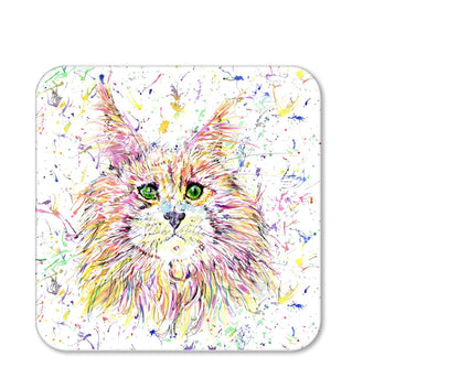 Coaster Maine Coon Cat Hand Painted Kitten Animals Coasters Watercolour Art Gift Work Office Dining Tea coffee