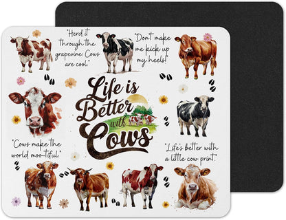 Life is better with Cats Dogs Horse Cows hobby Mouse mat pad for UK Non Slip PC Desktop Laptop for office animals gift (life...cows)