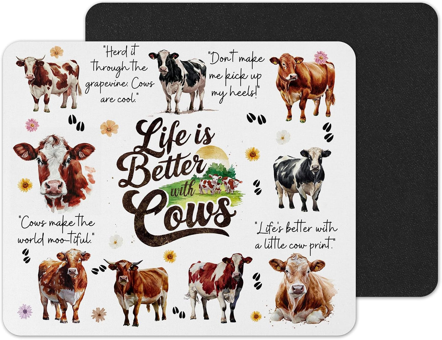 Life is better with Cats Dogs Horse Cows hobby Mouse mat pad for UK Non Slip PC Desktop Laptop for office animals gift (life...cows)