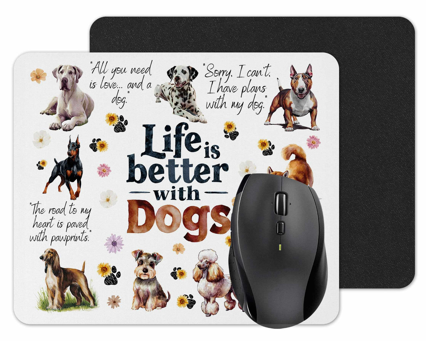 Life is better with Cats Dogs Horse Pats hobby Mouse mat pad for UK with Holiday Non Slip PC Desktop Laptop for office Work school home animals gift