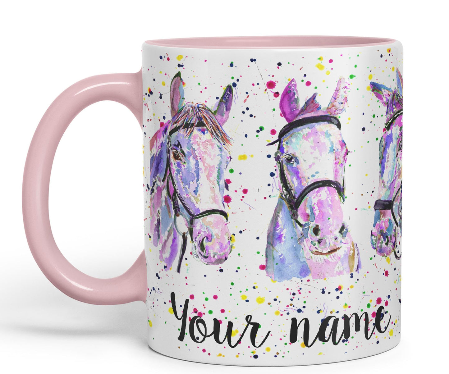 Vixar Personalised with Your Horses Horse Farm Animals Watercolour Art Coloured Mug Cup Gift Birthday Custom Work Office Tea Coffee