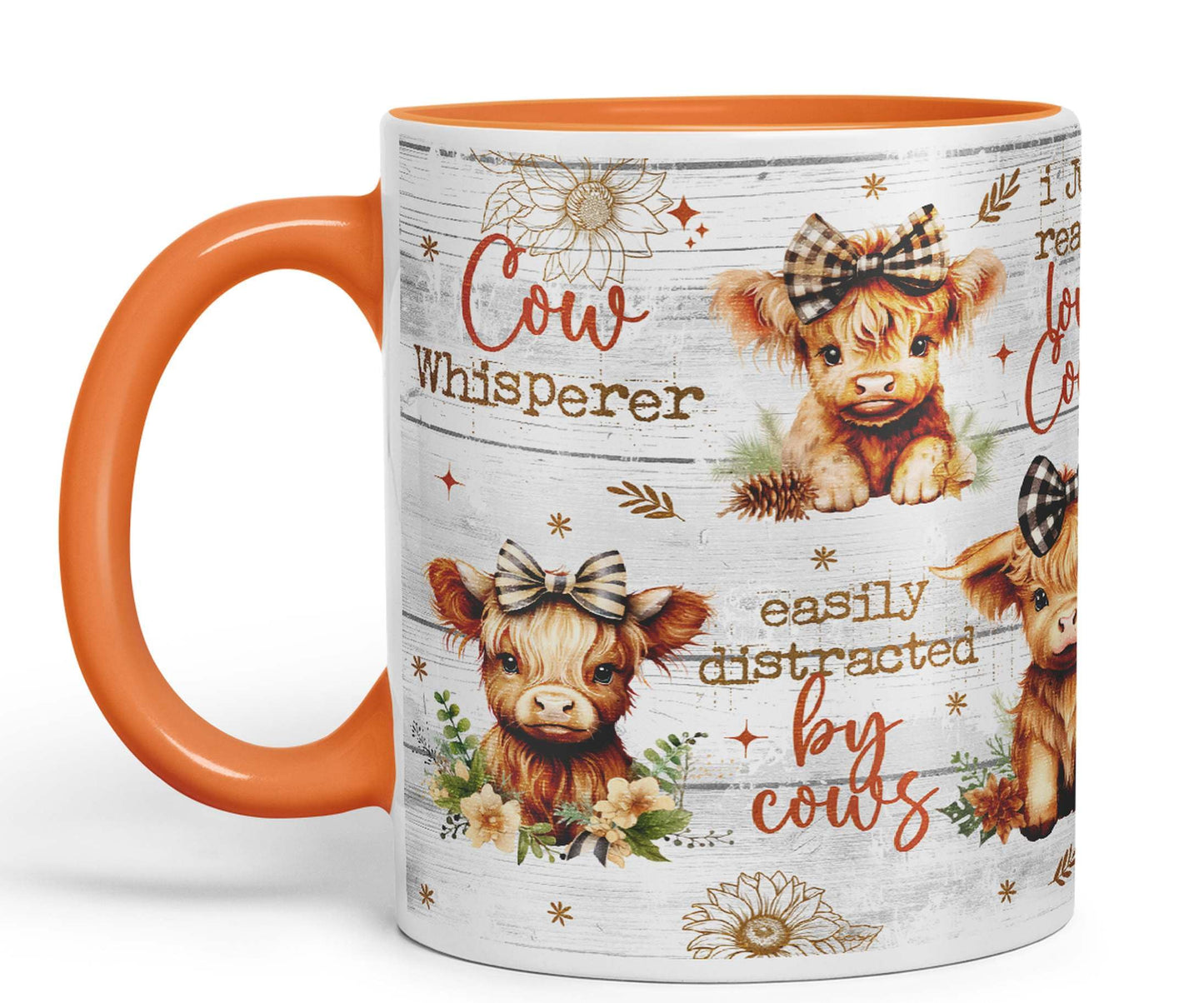 Easily Distracted by Baby Cow Whisperer I just Realy Love Cow Highland Scottish Farm Animals Ceramic Coloured Mug Cup for Tea Coffee Hot Brew 330ml 11Oz Gift