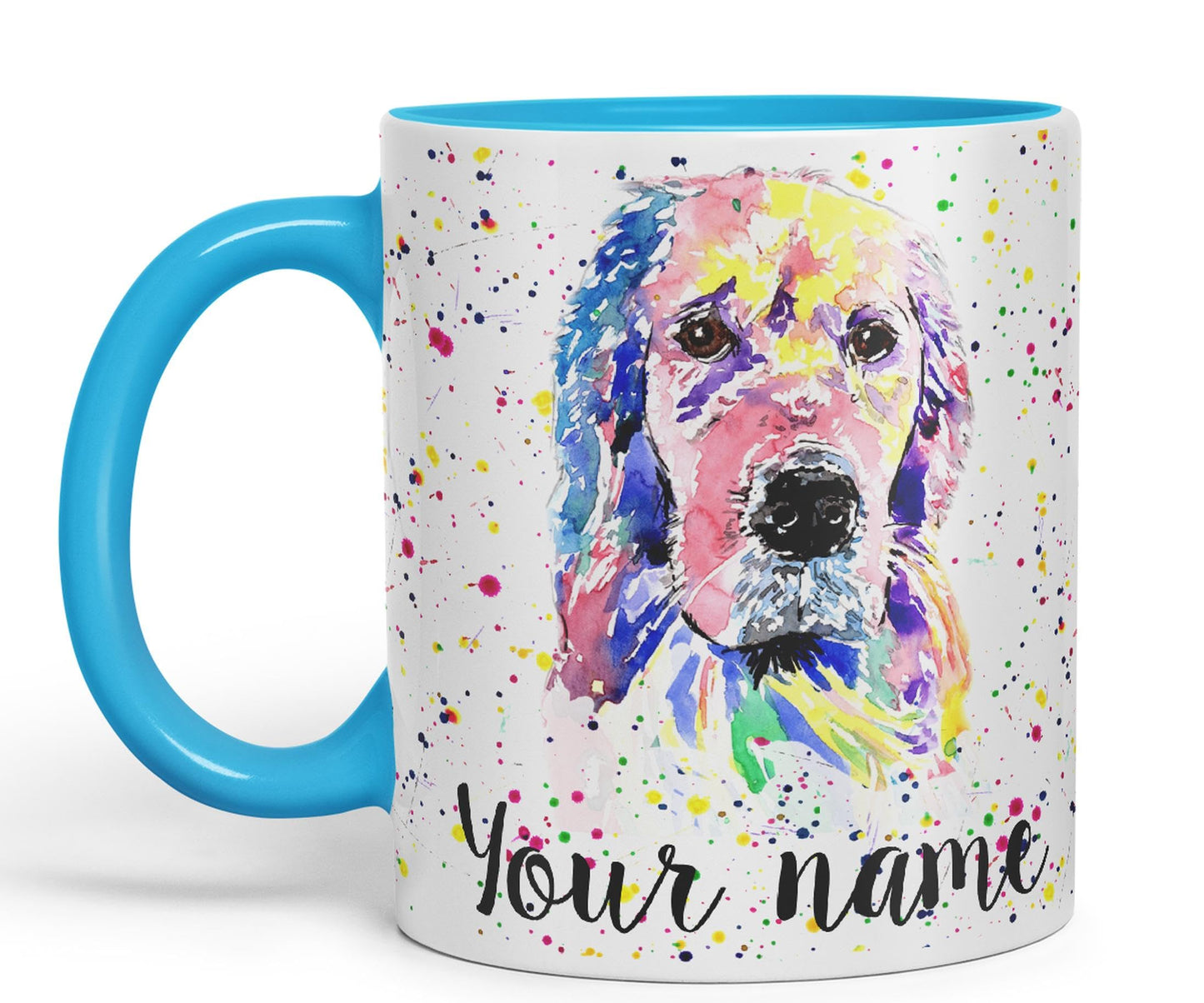 Vixar Personalised with Your Text Golden Retriever Dog Pet Animals Watercolour Art Coloured Ceramic Mug Cup Gift 330ml 11oz Custom Work Office Tea Coffee