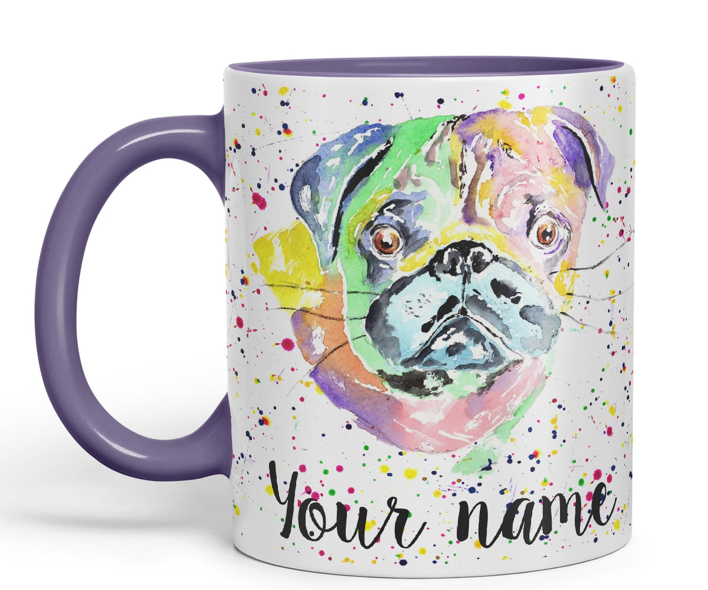 Vixar Personalised with Your Text Pug Chinese Dog Pet Art Coloured Ceramic Mug Cup Gift 330ml 11oz Custom Work Office Tea Coffee