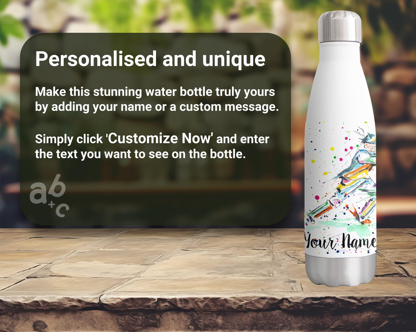 Vixar Cricket Personalised Custom Bottle with your Text/name Sport game Watercolour Bottle Double Wall Insulated Stainless Steel Sport Drinks 500ml