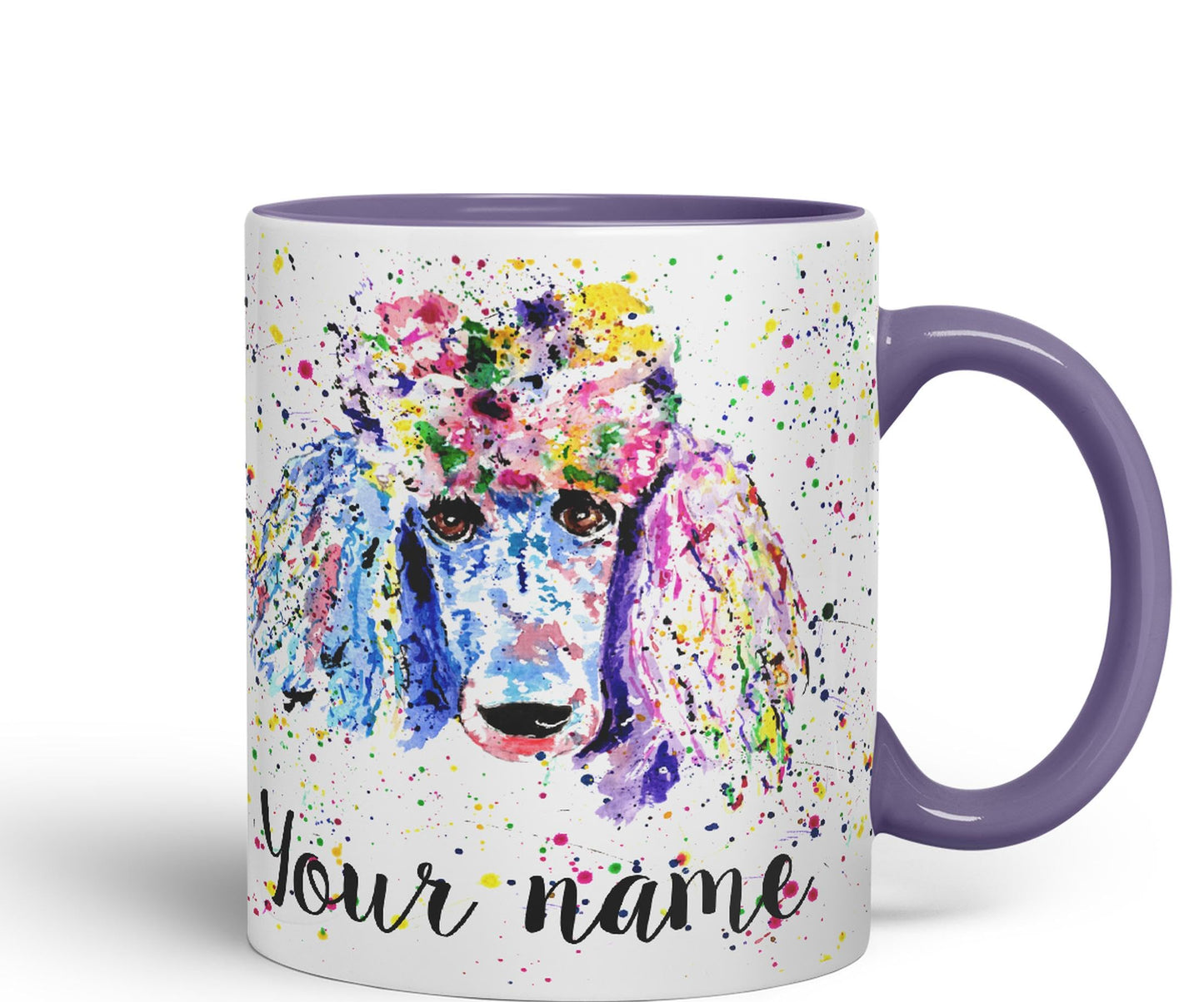 Personalised mug with Your Text name Poodle Bridge Dog Pet animals Watercolour Art Coloured Ceramic Mug Cup Gift 330ml 11oz Custom Work Office Tea Coffee