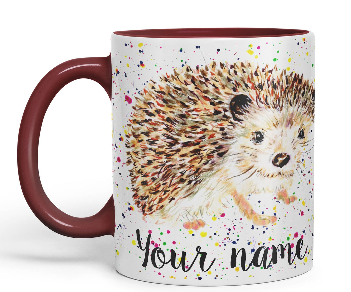 Vixar Personalised with Your Text Hedgehog British Wildlife Watercolour Art Coloured Ceramic Mug Cup Gift 330ml 11oz Custom Work Office Tea Coffee (h2)