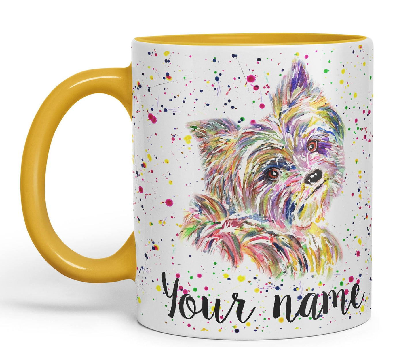 Vixar Personalised with Your Text Yorkshire Terrier Yorkie York Dog Pet Animals Watercolour Art Coloured Ceramic Mug Cup Gift 330ml 11oz Custom Work Office Tea Coffee (O2)