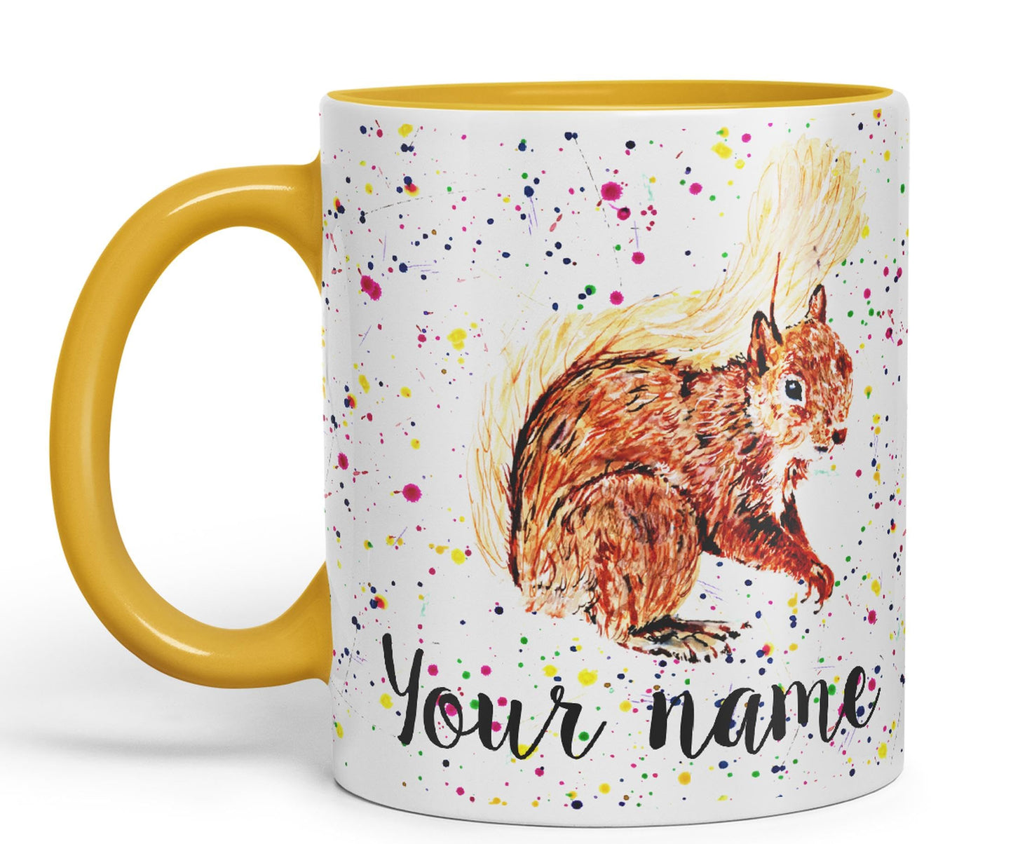 Personalised mug with Your Text name Squirrel Park wildlife animals Watercolour Art Coloured Ceramic Mug Cup Gift 330ml 11oz Custom Work Office Tea Coffee