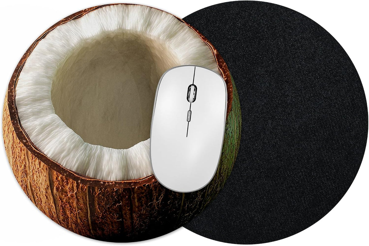 Vixar Coconut Round Mouse Mat – Tropical Fruit Fabric Mouse Pad with 5mm Non-Slip Rubber Base, 202mm (Coconut)