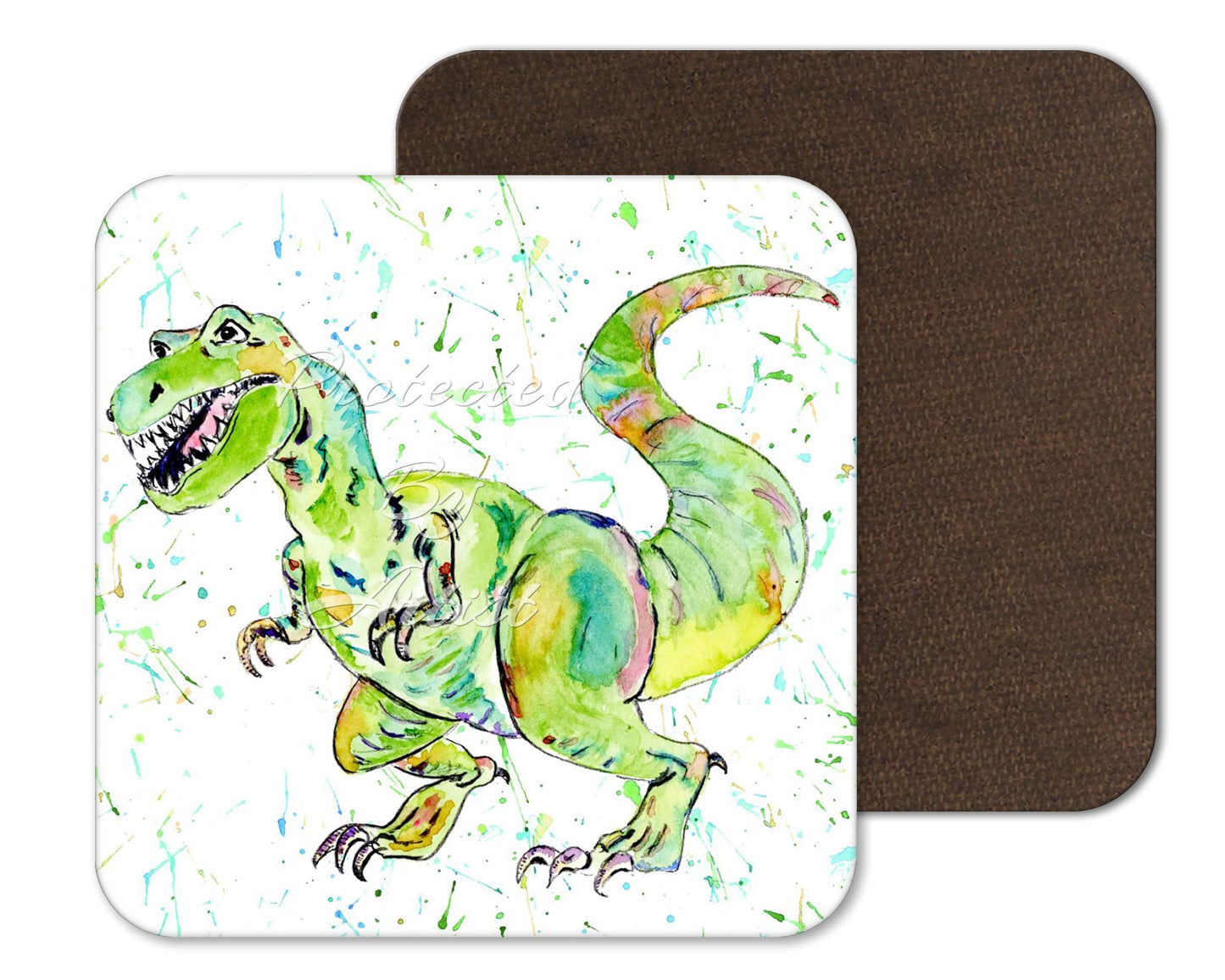 Coaster Dinosaur Tyrannosaurus T-Rex Coasters Watercolour Art Gift Work Office Dining Tea coffee