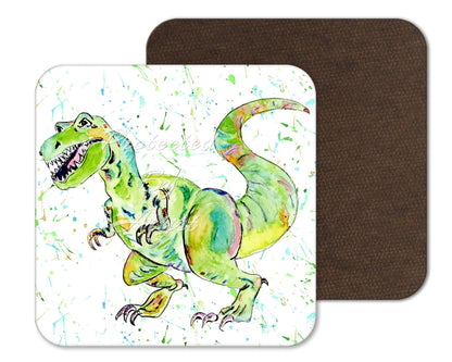 Coaster Dinosaur Tyrannosaurus T-Rex Coasters Watercolour Art Gift Work Office Dining Tea coffee