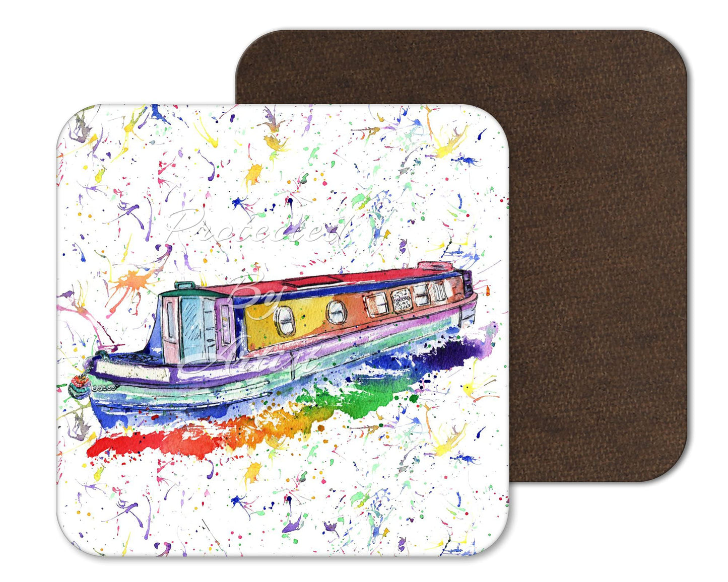 Coaster Narrowboat Canal Boat Coasters Watercolour Art Gift Work Office Dining Tea coffee