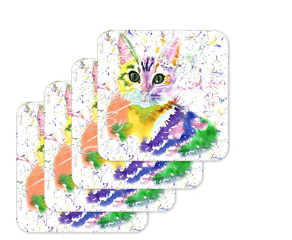 Coaster Cat Kitten Feline Pet Animals Coasters Watercolour Art Gift Work Office Dining Tea coffee