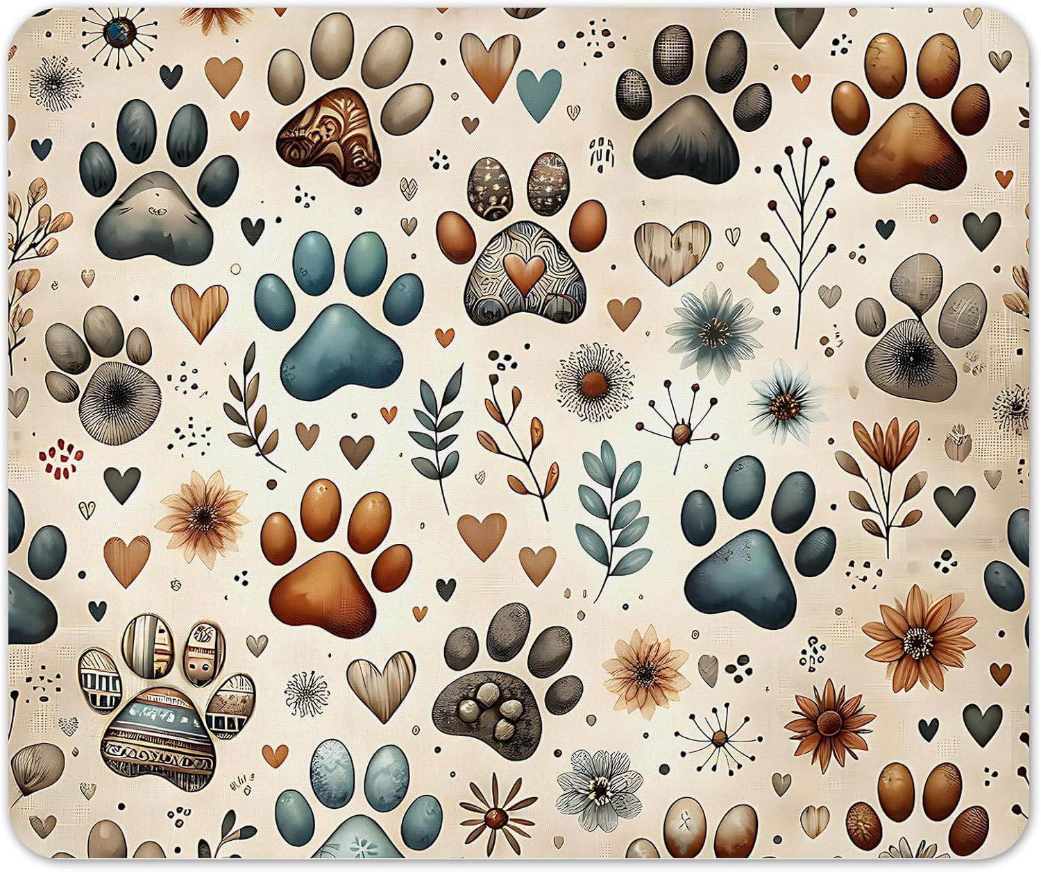 Vixar Paws & Hearts – Cute Pet Lovers Fabric Mouse Pad 5mm Rectangle