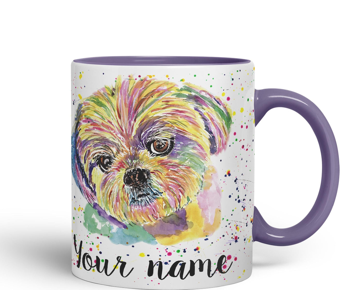 Vixar Personalised with Your Text Shih Tzu Dog Pet Animal Watercolour Art Coloured Ceramic Mug Cup Gift 330ml 11oz Custom Work Office Tea Coffee (O1)