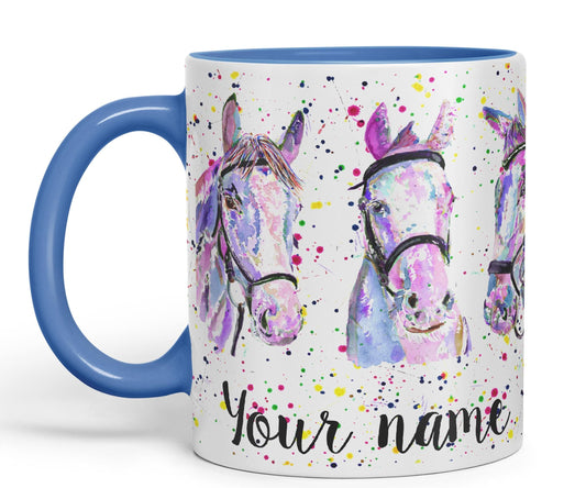 Vixar Personalised with Your Horses Horse Farm Animals Watercolour Art Coloured Mug Cup Gift Birthday Custom Work Office Tea Coffee