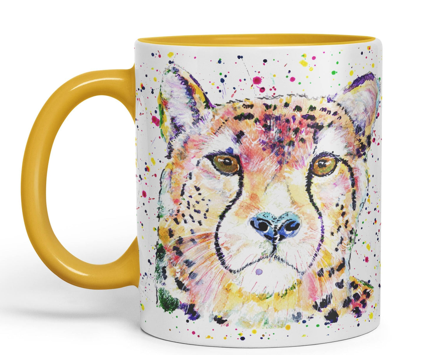 Cheatah Big Cat Safari animals Watercolour Ceramic Coloured Mug Cup for Tea Coffee Hot brew 330ml 11Oz Gift