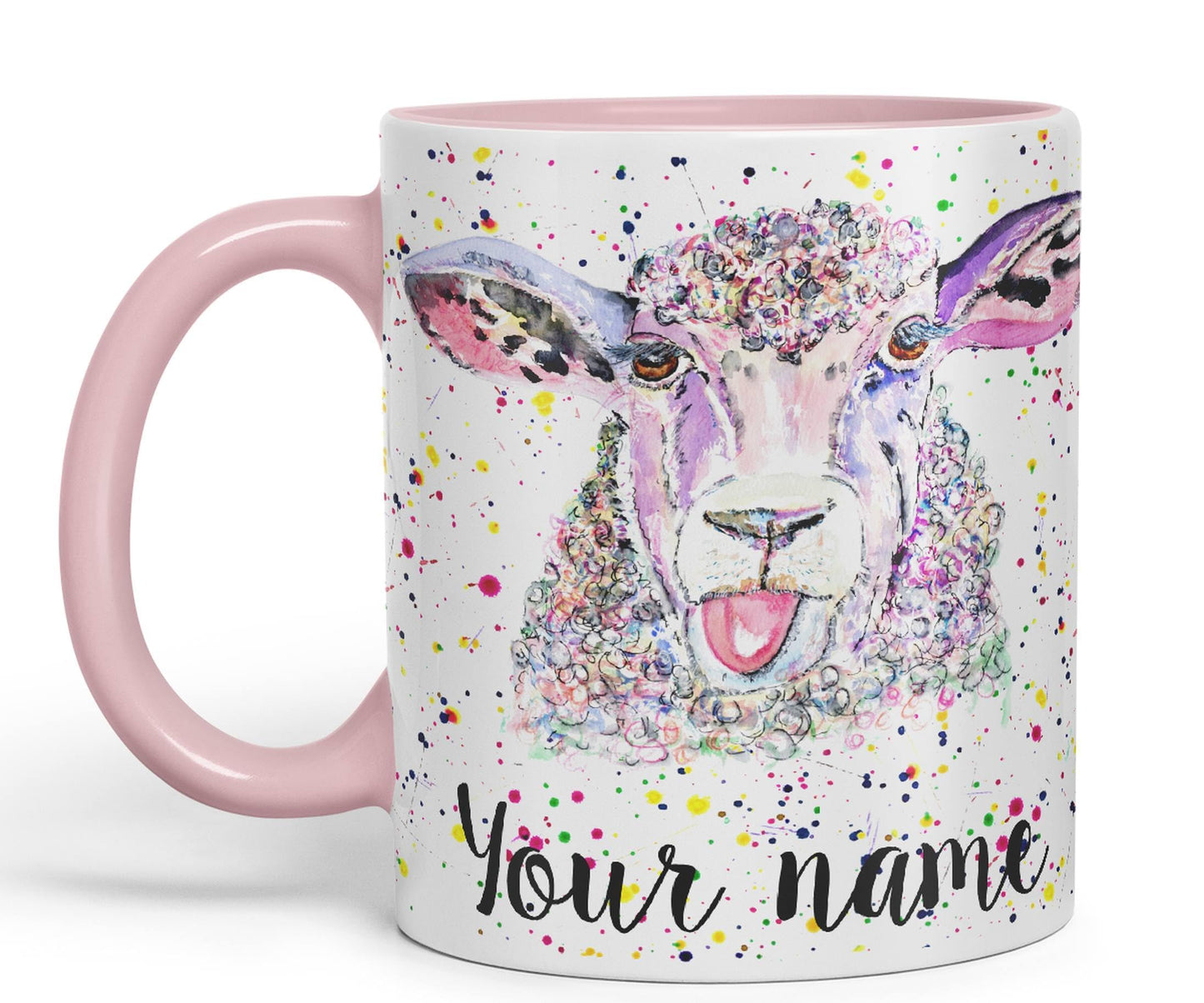 Vixar Personalised with Your Text Sheep Eve Farm Animals Art Coloured Ceramic Mug Cup Gift 330ml 11oz Custom Work Office Tea Coffee