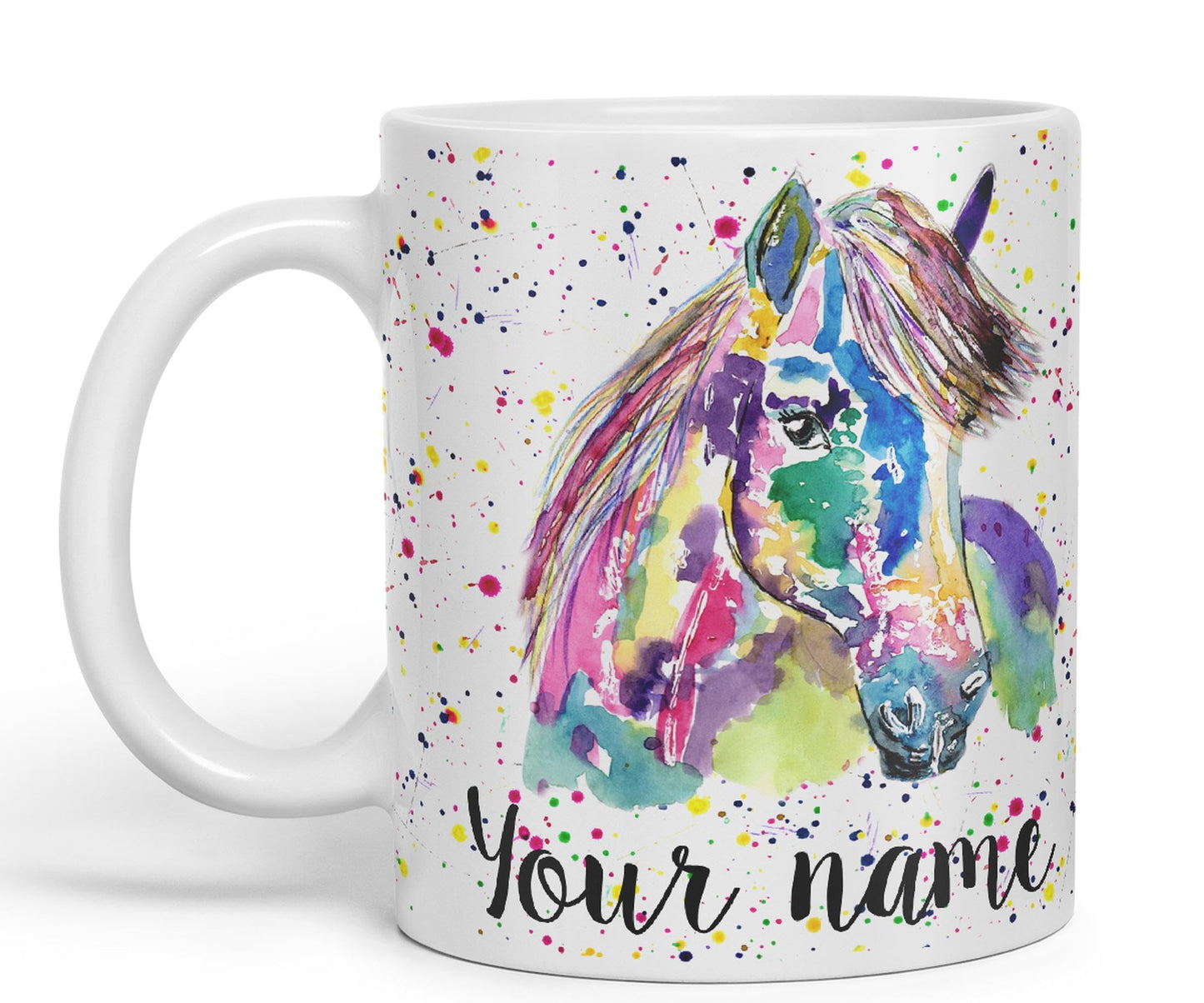 Vixar Personalised with Your Text Pony Small Horse Farm Animals Watercolour Art Coloured Ceramic Mug Cup Gift 330ml 11oz Custom Work Office Tea Coffee (O1)