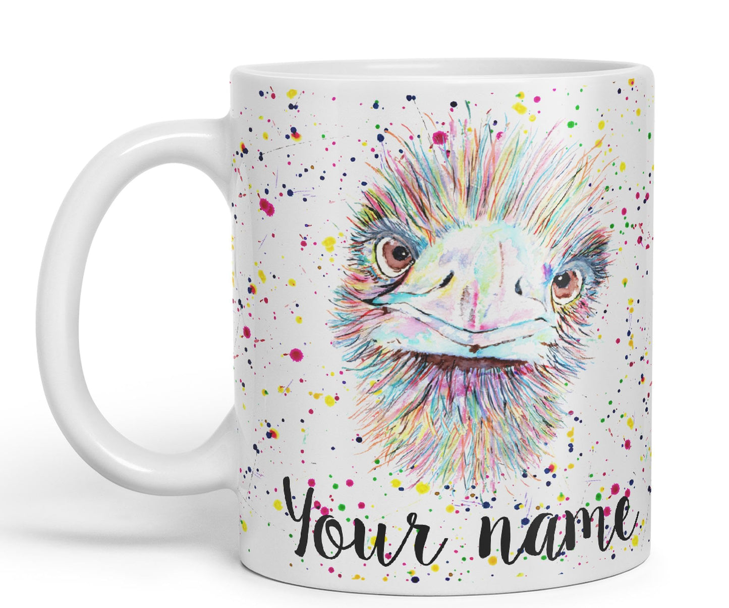 Vixar Personalised with Your Text Emu Bird Animals Watercolour Art Coloured Ceramic Mug Cup Gift 330ml 11oz Custom Work Office Tea Coffee