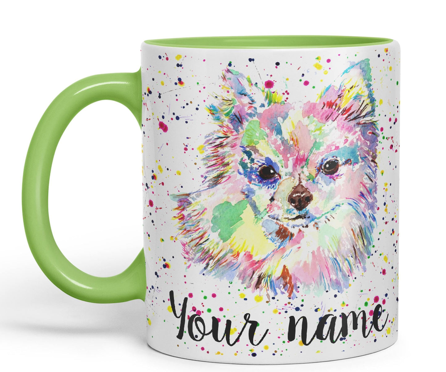 Vixar Personalised with Your Text Chihuahua Long Hair Dog Pet Animals Watercolour Art Coloured Ceramic Mug Cup Gift 330ml 11oz Custom Work Office Tea Coffee