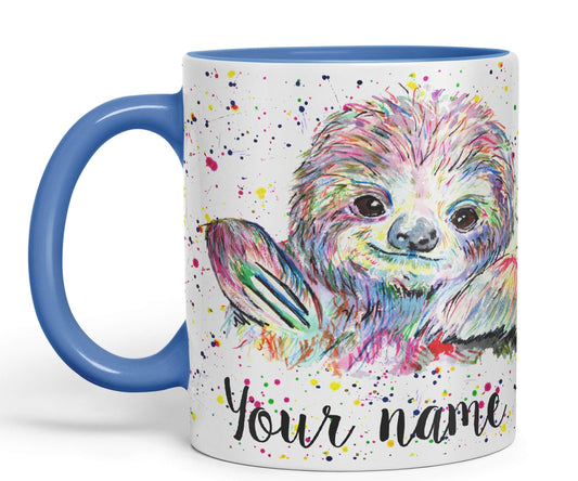 Vixar Personalised with Your Text Sloth Lazy Animals Watercolour Art Coloured Ceramic Mug Cup Gift 330ml 11oz Custom Work Office Tea Coffee (O1)