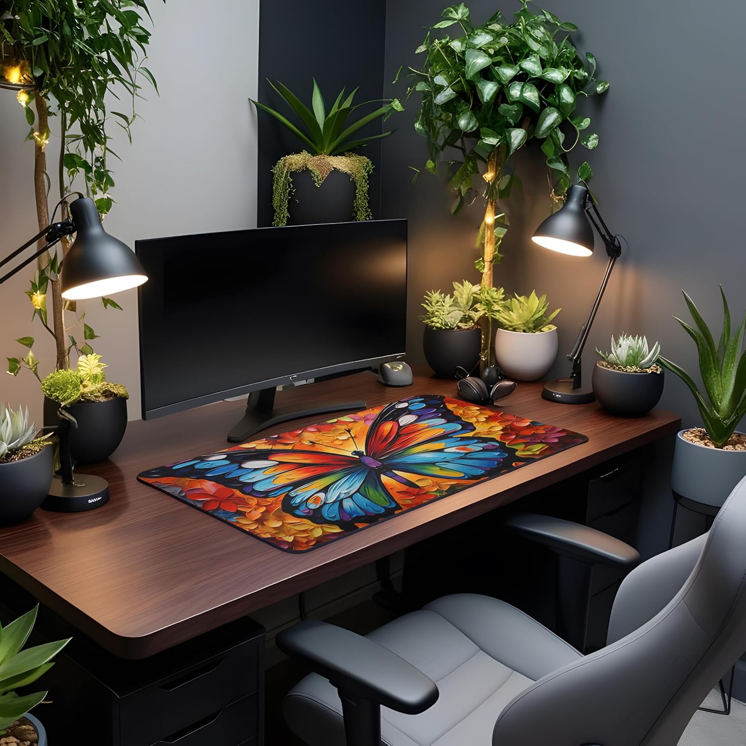 Vixar Colourful Mosaic Butterfly Large Desk Mat – Vibrant Nature Fabric Mouse Pad with 3mm Non-Slip Rubber Base, 600 x 350mm