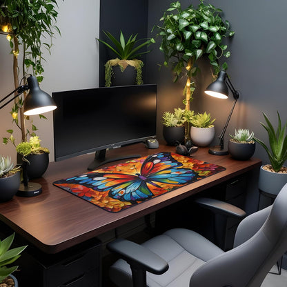 Vixar Colourful Mosaic Butterfly Large Desk Mat – Vibrant Nature Fabric Mouse Pad with 3mm Non-Slip Rubber Base, 600 x 350mm