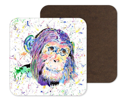 Coaster Chimp Ape Apes Chimpanzee Coasters Watercolour Art Gift Work Office Dining Tea coffee