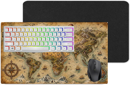Antique Nautical World Map Large Desk Mat – Vintage Parchment Fabric Mouse Pad with 3mm Non-Slip Rubber Base, 600 x 350mm (Antique)
