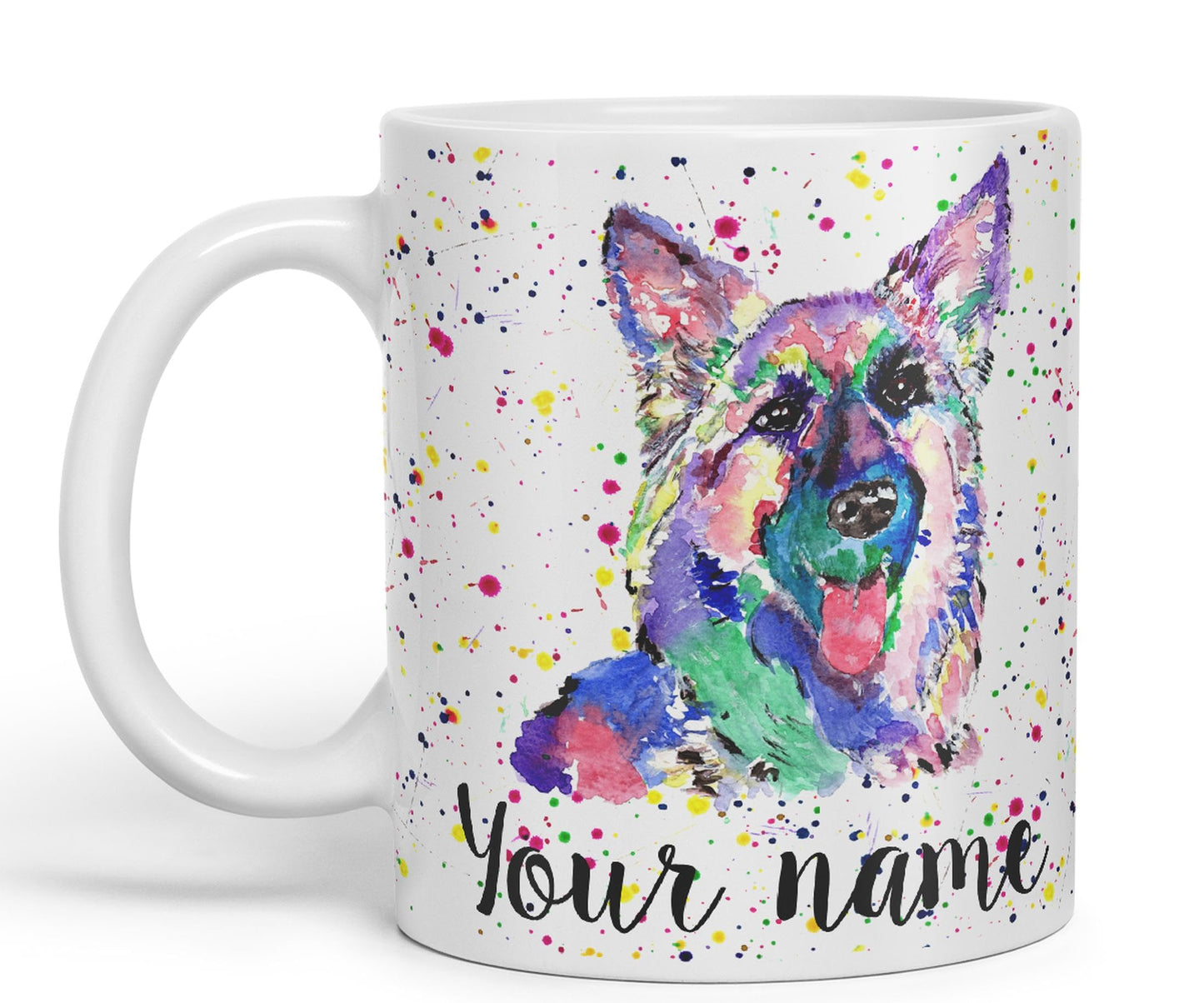 Vixar Personalised with Your Text German Shepherd Dog Pet Animals Watercolour Art Coloured Ceramic Mug Cup Gift 330ml 11oz Custom Work Office Tea Coffee