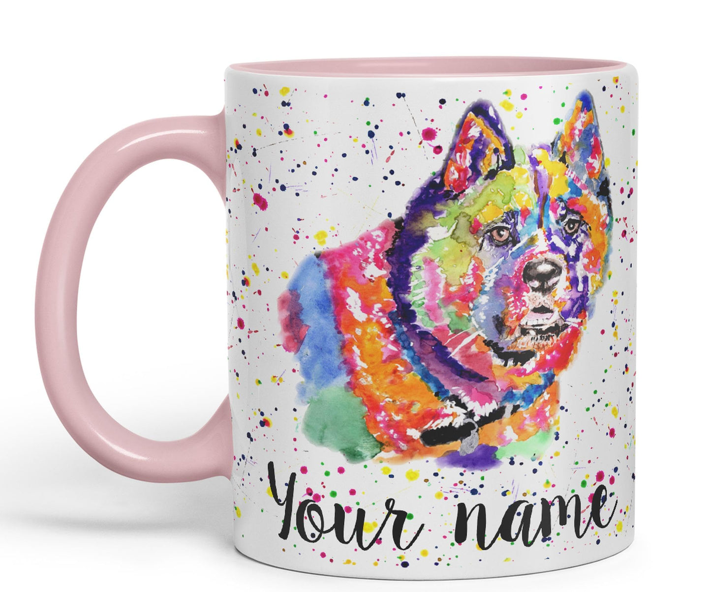 Vixar Personalised with Your Text Akita Dog pet Watercolour Art Coloured Ceramic Mug Cup Gift 330ml 11oz Custom Work Office Tea Coffee