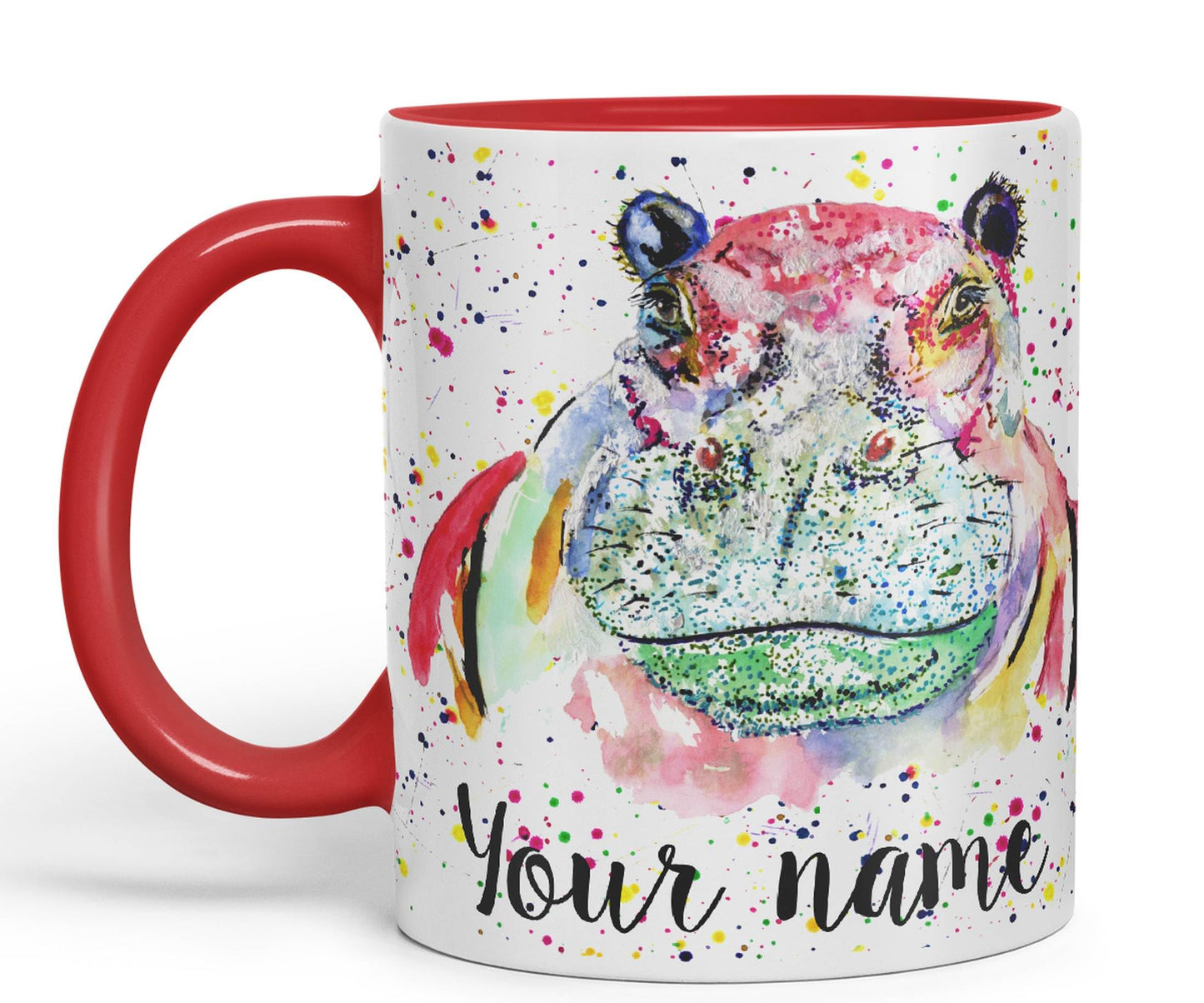 Vixar Personalised with Your Text Hippopotamus Hippo Wild Animals Watercolour Art Coloured Ceramic Mug Cup Gift 330ml 11oz Custom Work Office Tea Coffee