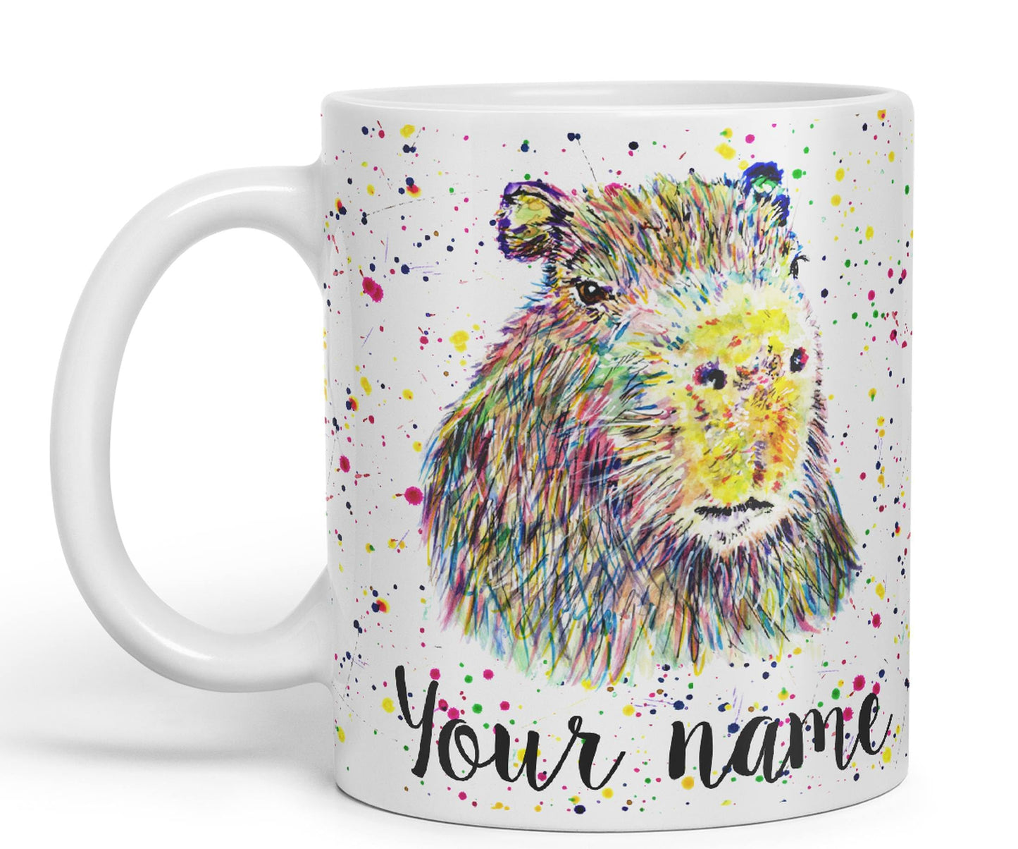 Vixar Personalised with Your Text Capybara Rodent Pet Watercolour Art Coloured Ceramic Mug Cup Gift 330ml 11oz Custom Work Office Tea Coffee