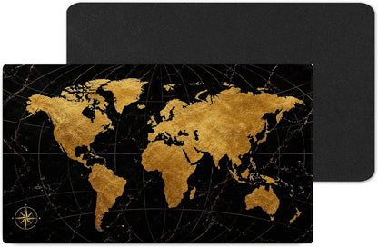 Vixar Black Gold World Map Large Desk Mat – Luxury Marble Style Fabric Mouse Pad with 3mm Non-Slip Rubber Base, 600 x 350mm