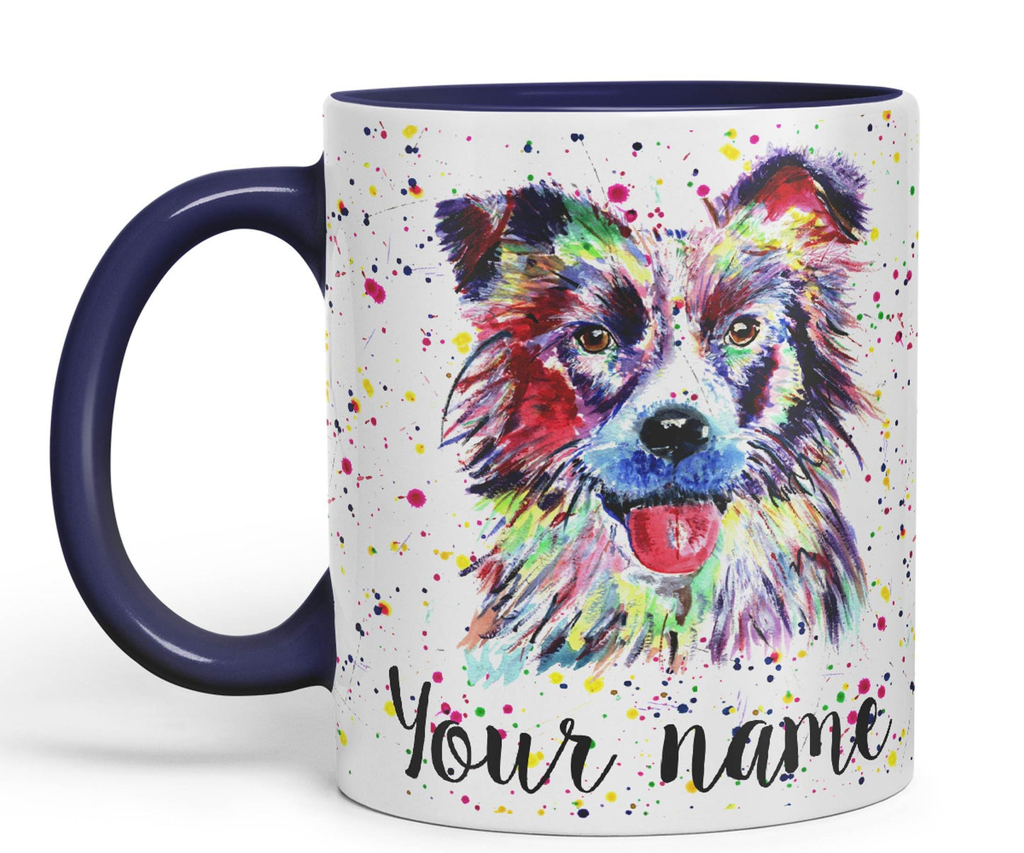 Vixar Personalised with Your Text Border Collie Dog Pet Animal Watercolour Art Coloured Ceramic Mug Cup Gift 330ml 11oz Custom Work Office Tea Coffee