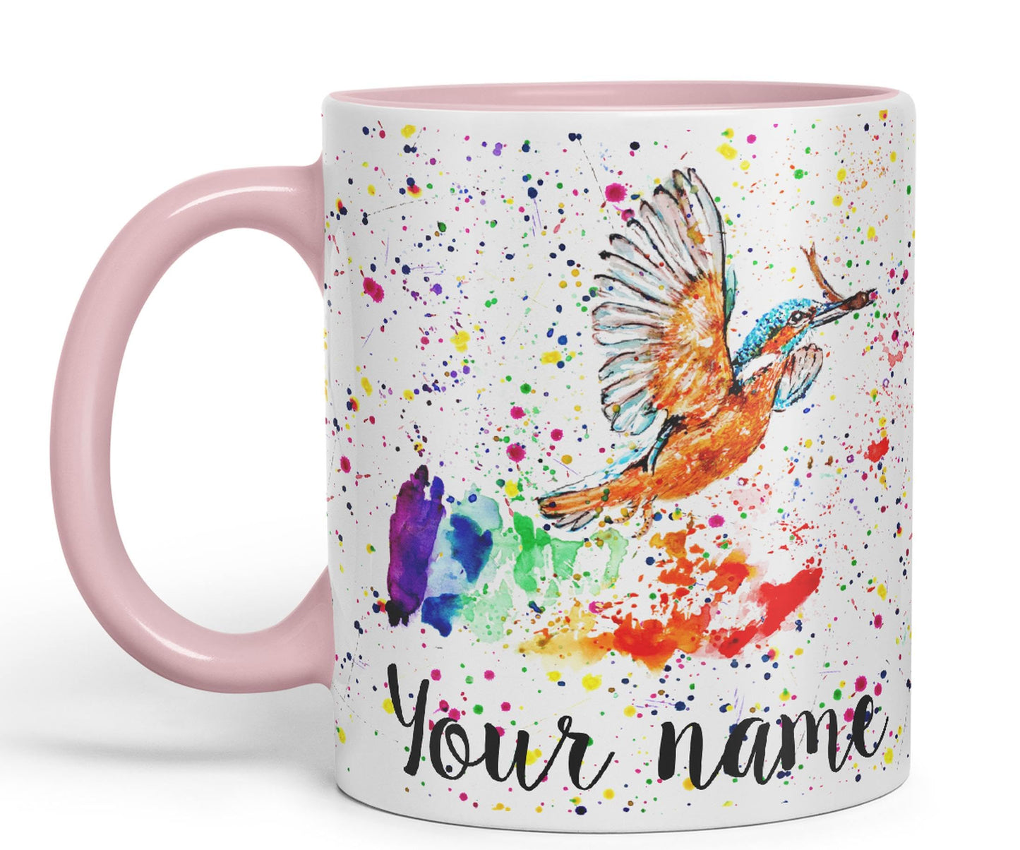 Vixar Personalised with Your Text King Fisher Kingfisher Bird Animals Watercolour Art Coloured Ceramic Mug Cup Gift 330ml 11oz Custom Work Office Tea Coffee