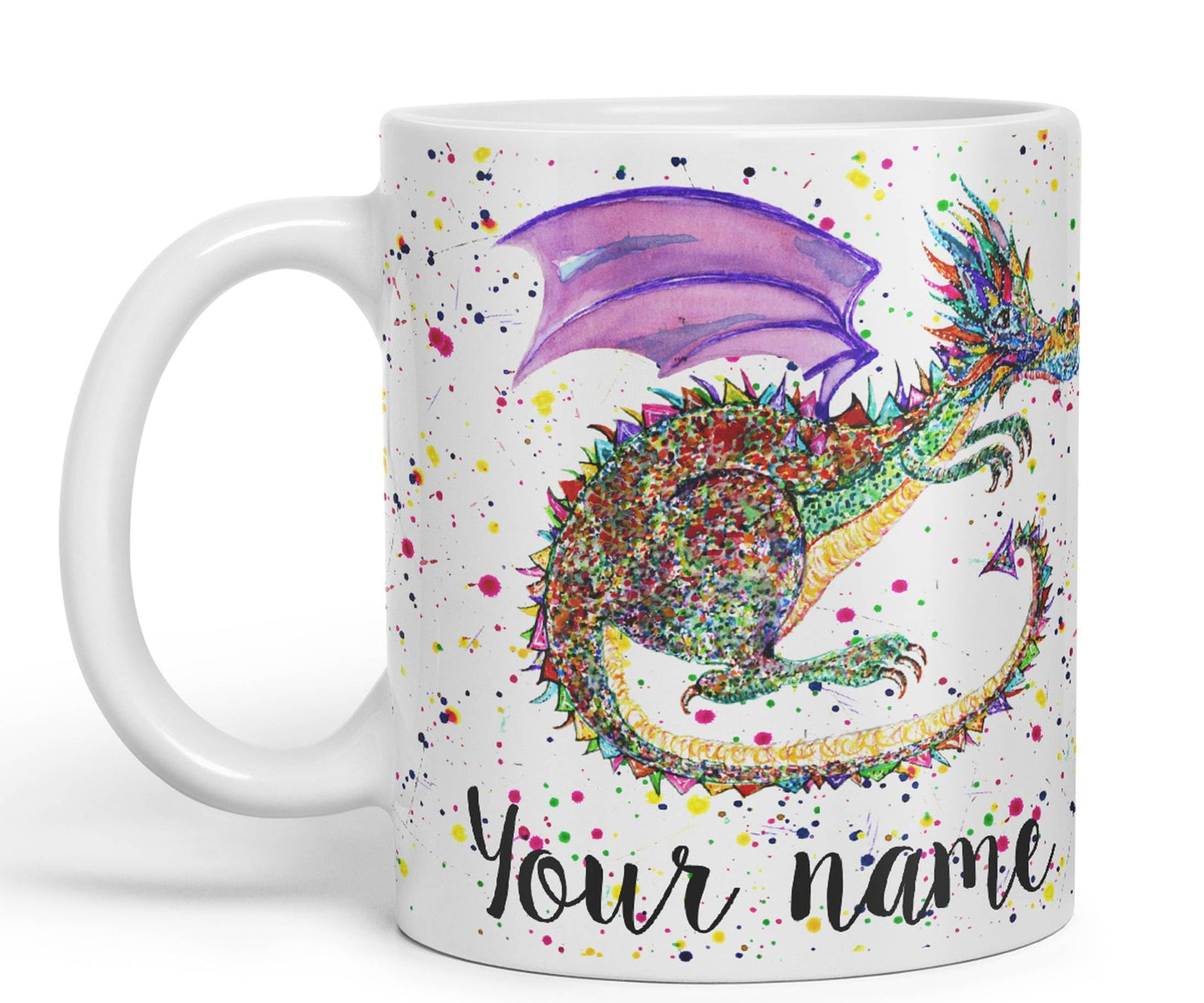 Personalised with Your Text Mythical Dragon Lizard Reptile Watercolour Art Coloured Ceramic Mug Cup Gift 330ml 11oz Custom Work Office Tea Coffee